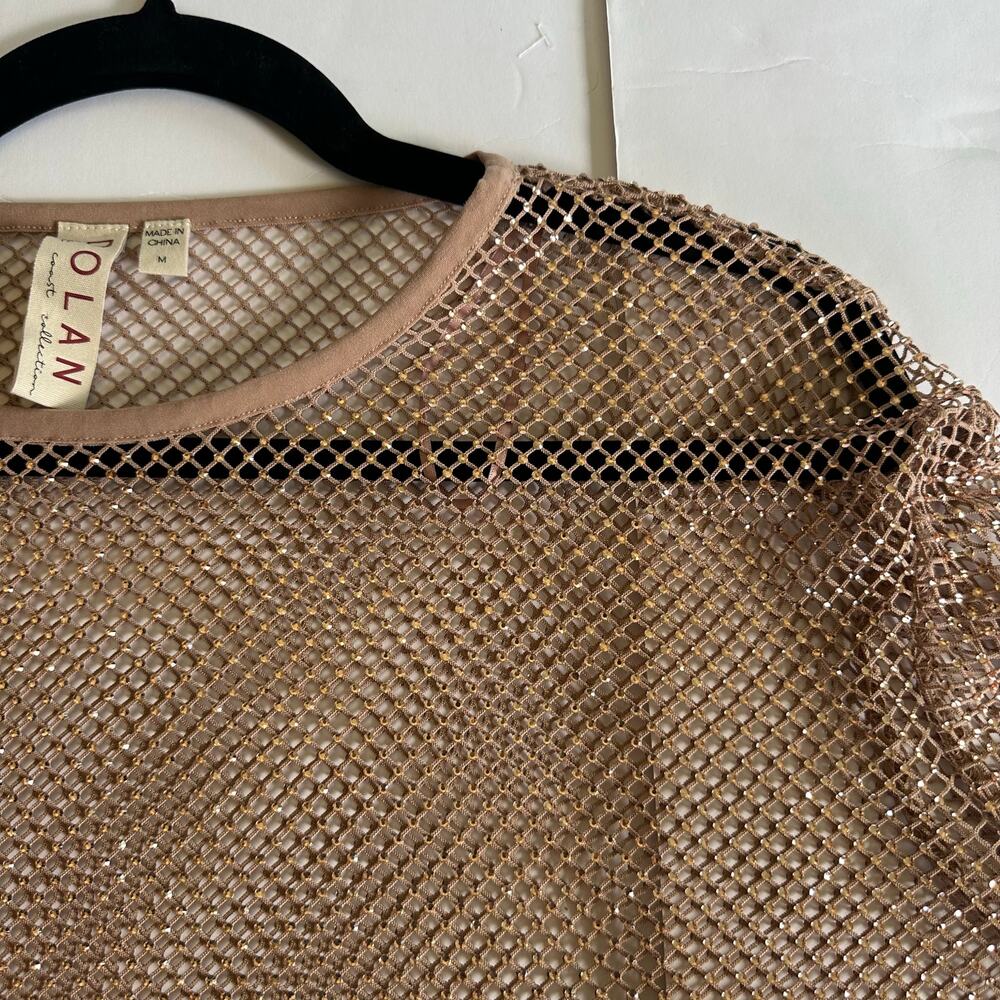 Anthropologie Metallic Mesh Sheer Cropped Long Sleeve Party Top M Layering glitz - Picture 9 of 11
